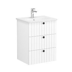 Vitra Root Groove 69478 Lavabo Dolabı, Üç Çekmeceli, 60 Cm, Mat Beyaz, Yuvarlak Lavabolu